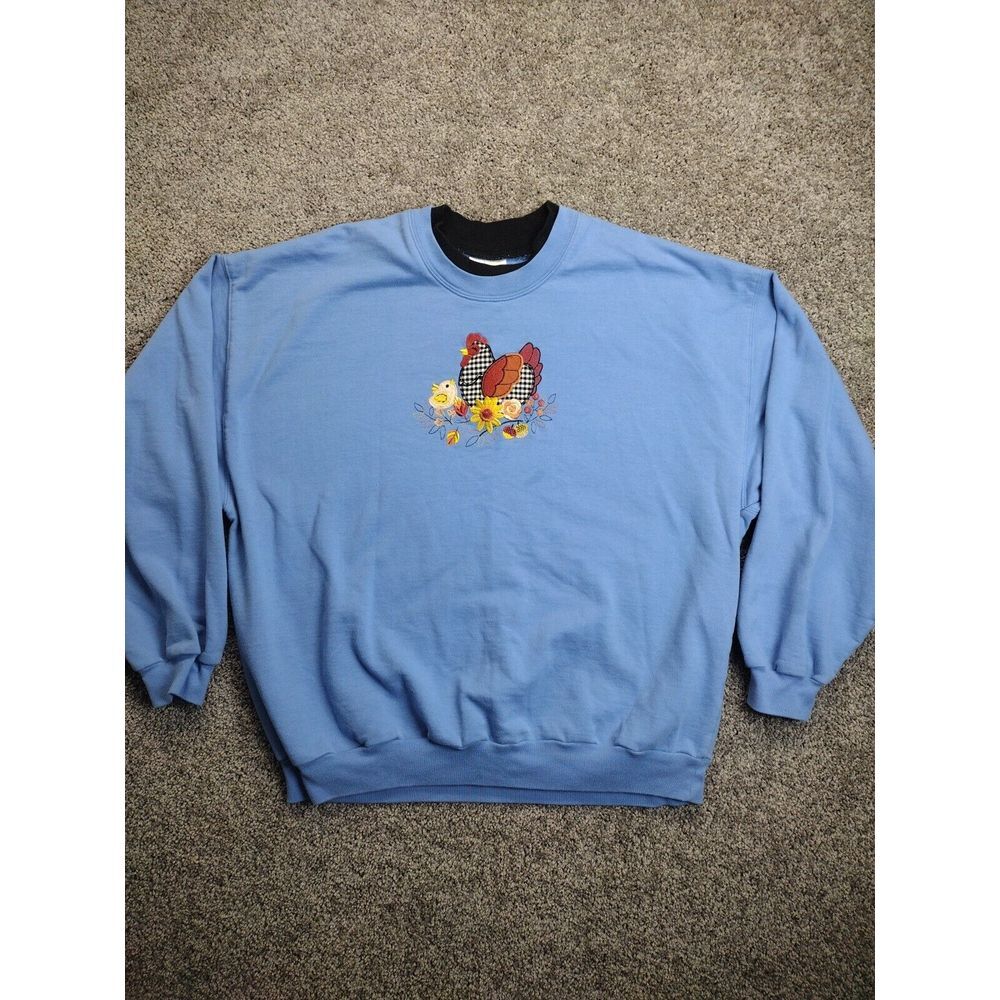 Women's L Liberty Lane Double Collar Sweatshirt HEN AND CHICK Fall SZ 2XL 90's